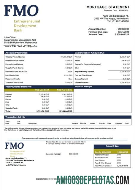 em branco Modelo Word e PDF de declaração de hipoteca do banco FMO da Holanda
